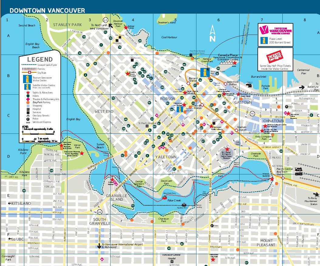 Downtown vancouver tourist map Vancouver canada attractions map