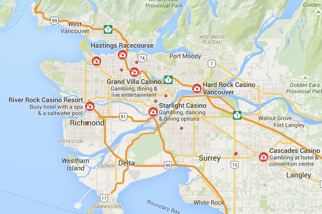Vancouver Casinos Map