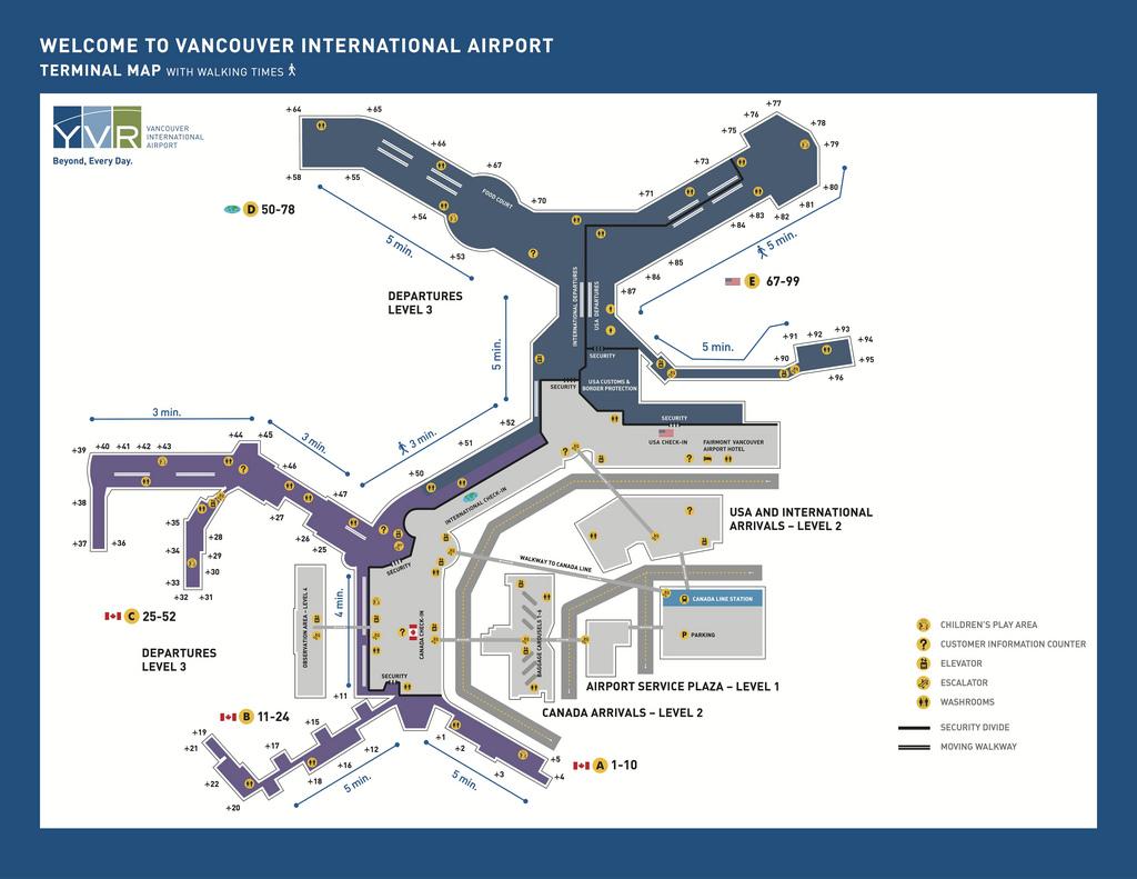 Yvr airport map - Vancouver canada airport map (British Columbia - Canada)