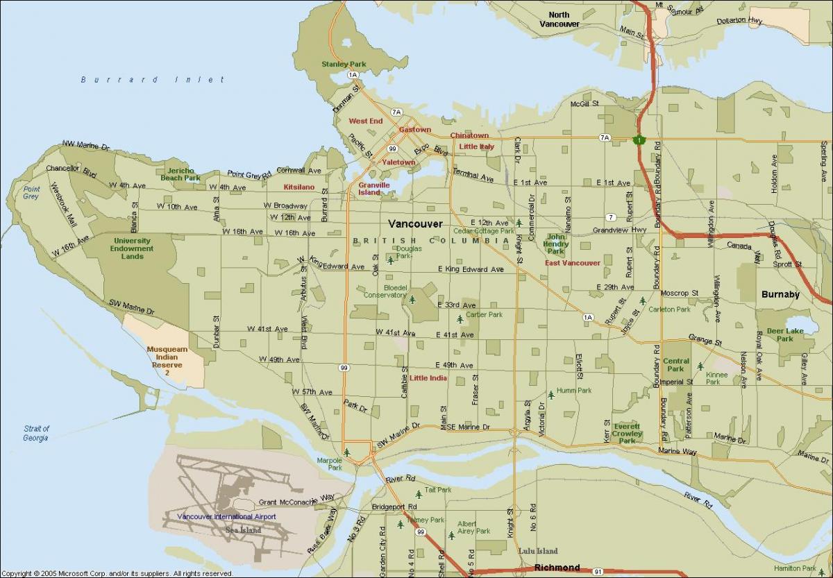 Map of street vancouver bc canada