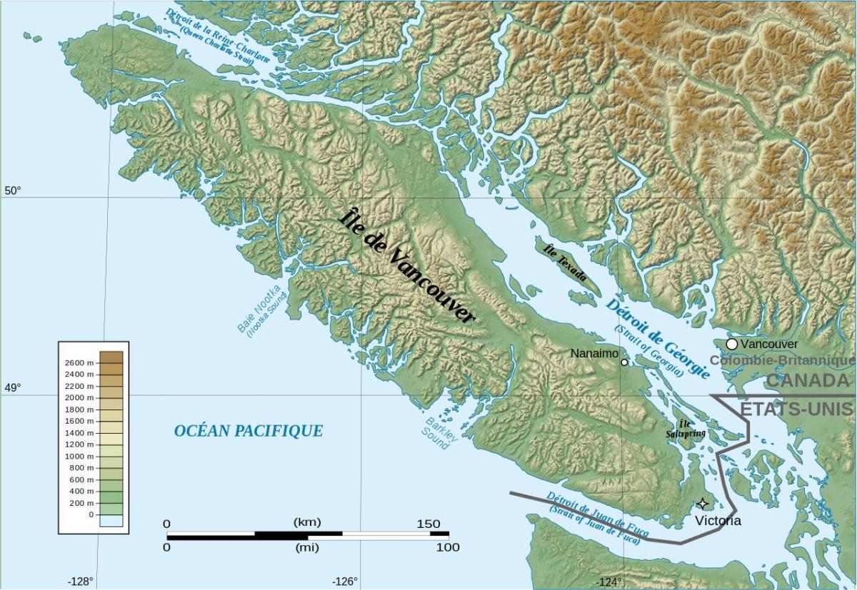 Map of topographic vancouver island