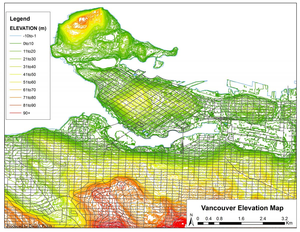 Map of vancouver elevation