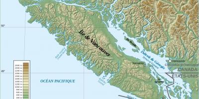 Map of topographic vancouver island